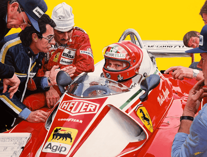 Lauda 76 | Ferrari - Ferrari - Niki Lauda - Ferrari - James Stevens Artist - A3 Giclee Print - - - "Niki Lauda in his 1976 Ferrari at the German Grand Prix, accompanied by Clay Regazzoni, in a race that will be forever remembered in history. One of my favourite aspects of this painting is the people involved, this is always one of the most challenging and important parts in any piece, accuracy and detail are key" - James Stevens - Formula 1 art - F1 art - Formula 1 artist - Formula 1 painting - F1 painting 