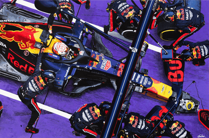 Verstappen 19 | Red Bull - Red Bull - Max Verstappen - Red Bull - James Stevens Artist - - - - "Featuring Max Verstappen and the Red Bull pit crew during the Chinese Grand Prix in 2019. The complexity of a painting always fascinates me, and with this piece, there is an abundance of small details or aspects you won't notice at first glance. One of my favourite parts of this piece was painting the front jack, I thoroughly enjoyed going into the intricate details of the equipment" - James Stevens - Formula 1 a