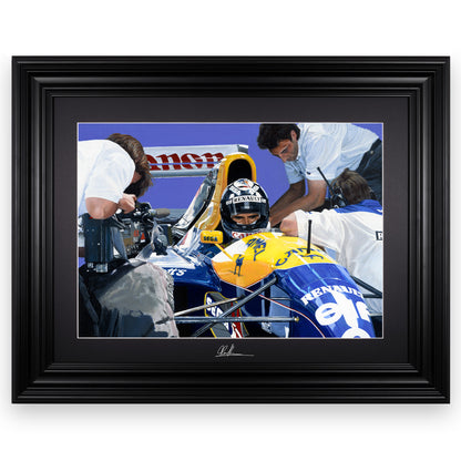 Hill 93 | Williams - Williams - Damon Hill - Williams - James Stevens Artist - Collectors Edition - - - "Damon Hill in his 1993 Williams Formula 1 car. This is one of my favourite paintings, transporting you back into the 90s, alongside the livery advertisers of SEGA and CANON, even a small sonic hedgehog on the helmet. However, it's truly Damon's eyes that grab you, bringing you into focus" - James Stevens - Formula 1 art - F1 art - Formula 1 artist - Formula 1 painting - F1 painting - Motorsport art - Mot