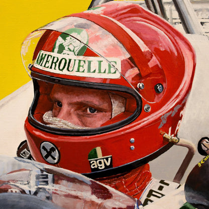 Lauda 76 | Ferrari - Ferrari - Niki Lauda - Ferrari - James Stevens Artist - - - - "Niki Lauda in his 1976 Ferrari at the German Grand Prix, accompanied by Clay Regazzoni, in a race that will be forever remembered in history. One of my favourite aspects of this painting is the people involved, this is always one of the most challenging and important parts in any piece, accuracy and detail are key" - James Stevens - Formula 1 art - F1 art - Formula 1 artist - Formula 1 painting - F1 painting - Motorsport art